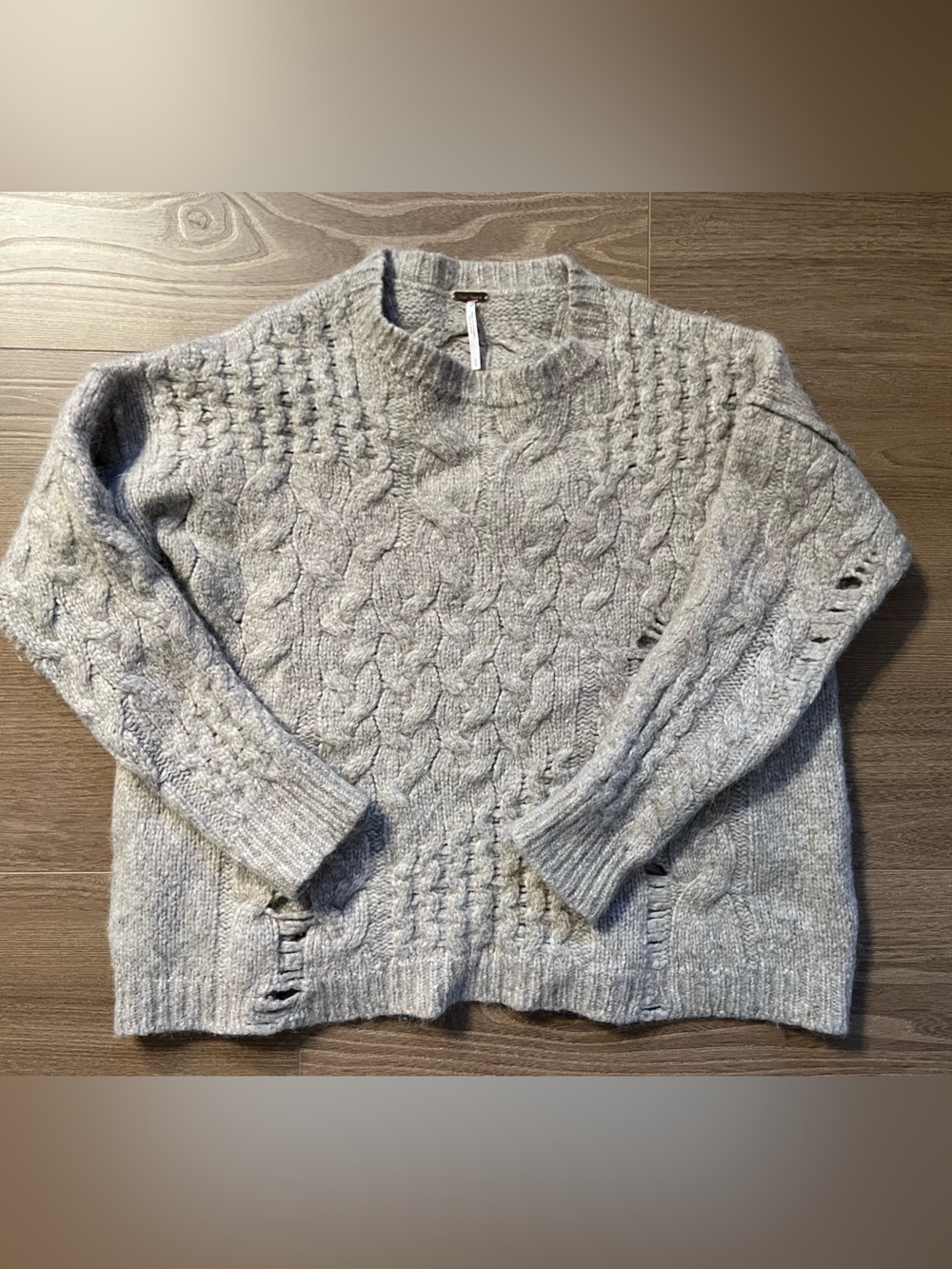 Free People Alpaca Wool Distressed Grunge Cable Knit Crewneck Sweater Sz S